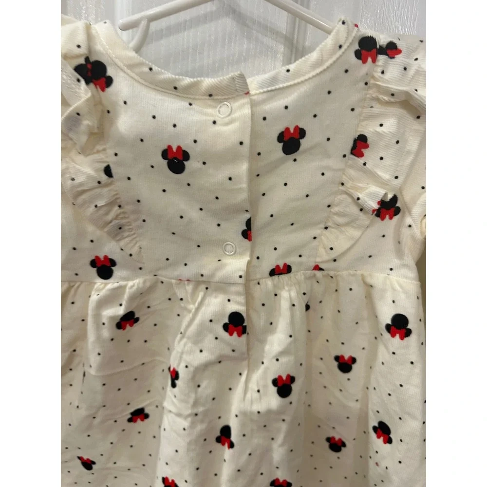 Disney Baby Corduroy Dress Cream Minnie Mouse Polka Dot Ruffle Toddler bin C‎